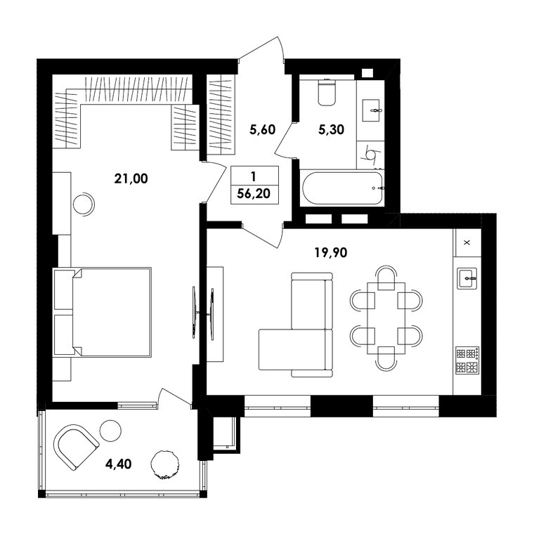 Планування — 1-кімн. 56,2 м²