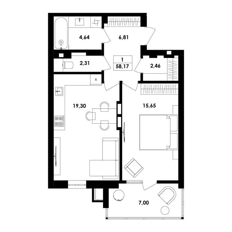 Планування — 1-кімн. 58,2 м²